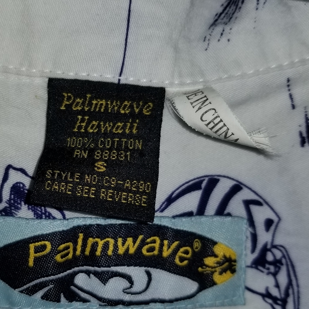 Palmwave Short Sleeve 100% Cotton Hawaiian Button Up Label Reads Size Small - Picture 8 of 12